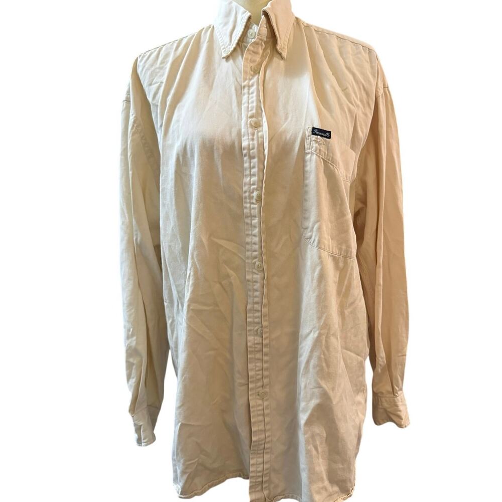 Faconnable Men M  Cream   100% Cotton Long Sleeve Button Up Shirt